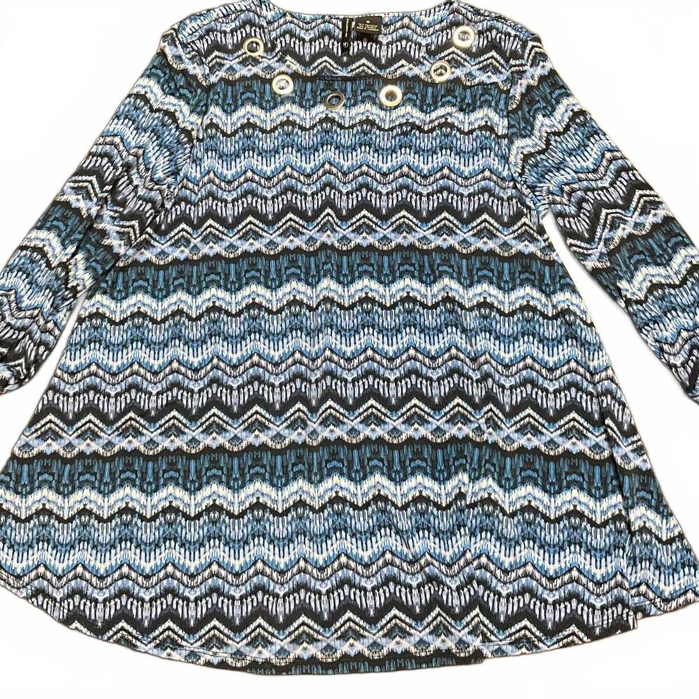 New Directions Grommet Detail Blue Tunic Top M